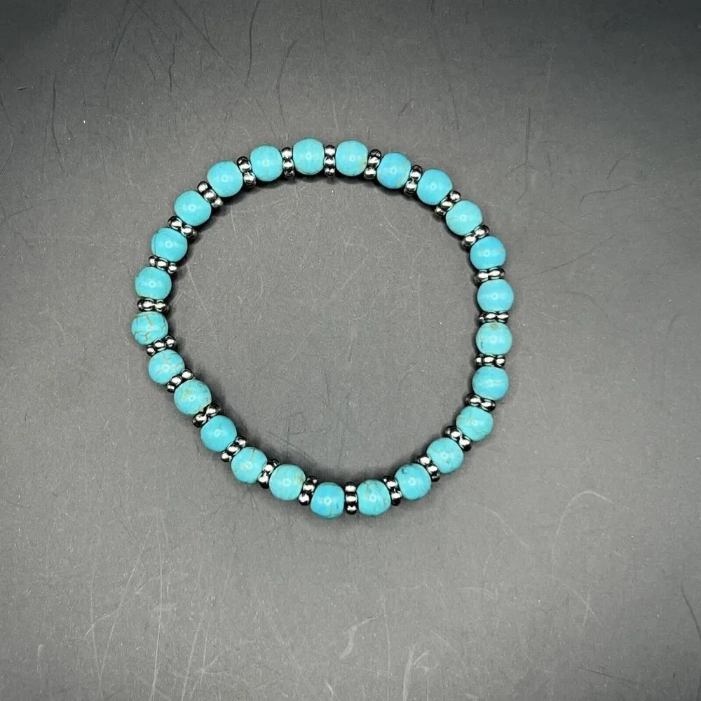 Bracelet Silver Stretch Bangle Multi Layering Blue Boho Western Turquoise - Picture 8 of 10